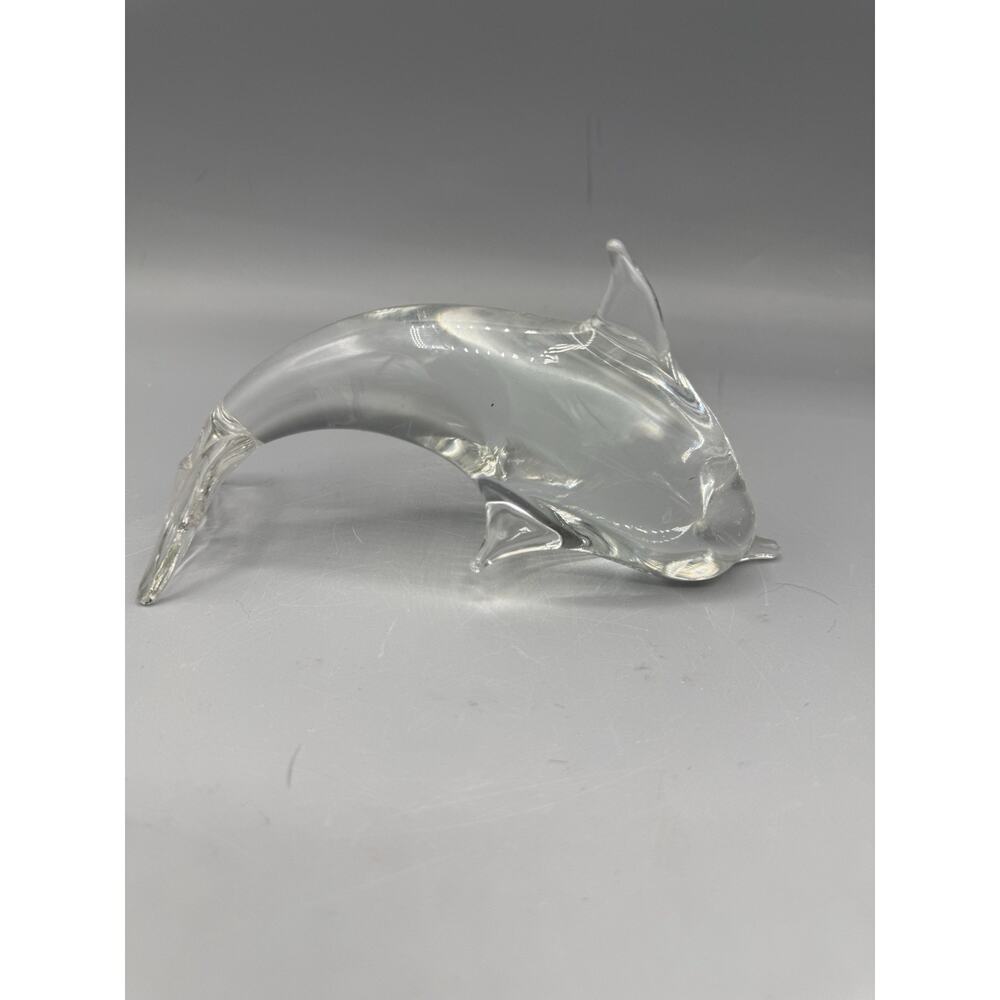 Clear Glass Dolphin Figurine Art Glass Animal Paperweight Coastal Decor